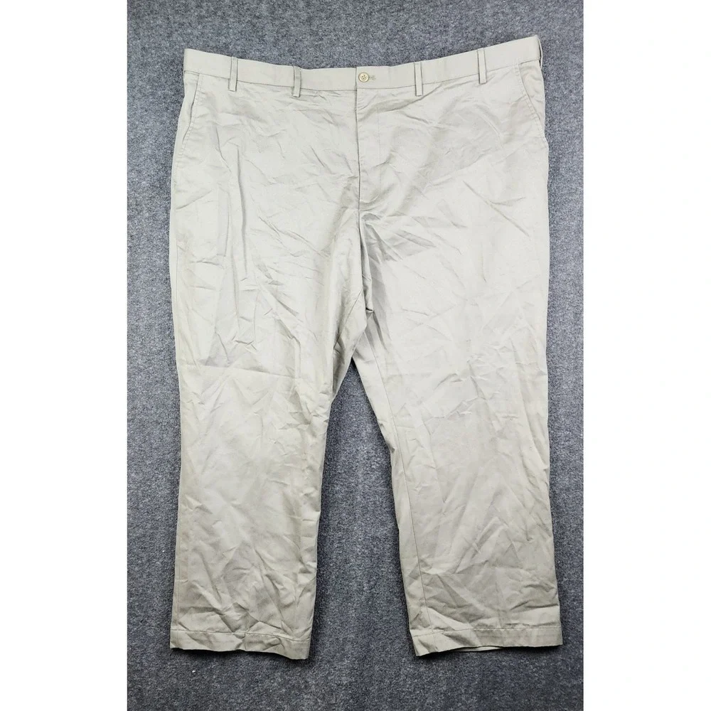 IZOD American Chino Pants Mens 52x30 Khaki Tan Classic Fit Cotton Twill Trousers